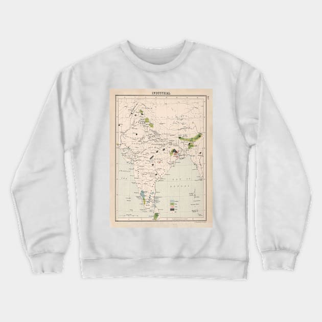 Old India Industrial Resources Map (1907) Vintage South Asia Natural Commodity Atlas Crewneck Sweatshirt by Bravuramedia